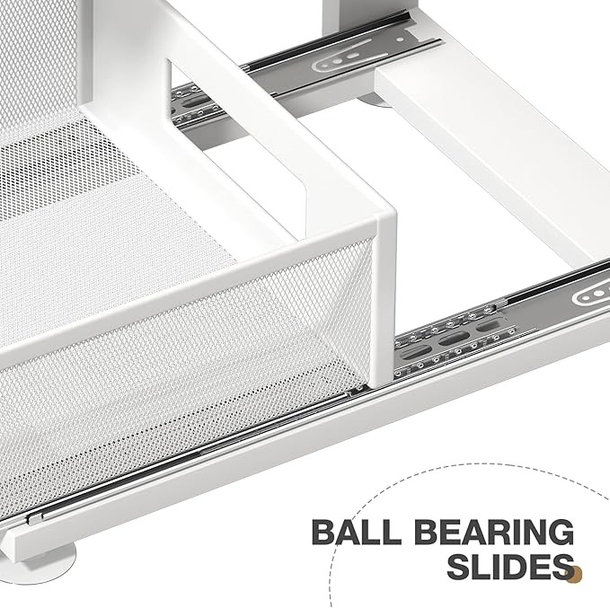2 Pack Under Sink Organizer With Next-Gen Ball-Bearing Slides,2-Tier Pull Out Cabinet Storage,Height Adjustable Drawer Shelf 