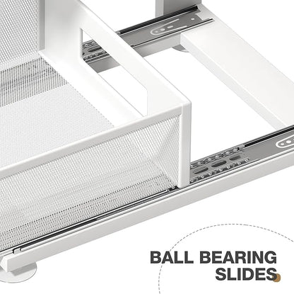2 Pack Under Sink Organizer With Next-Gen Ball-Bearing Slides,2-Tier Pull Out Cabinet Storage,Height Adjustable Drawer Shelf 