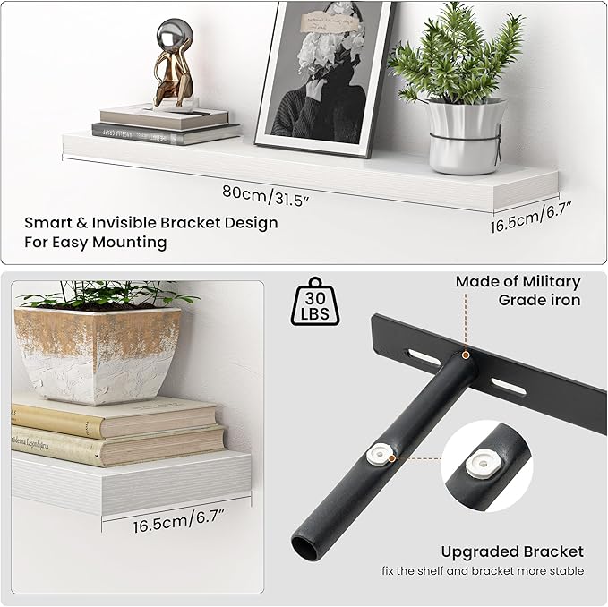 Heimlove Floating Shelves for Wall 32 Inch,Mounted Storage Wood Shelves with Invisible Brackets Hanging Shelf for Bedroom Liv