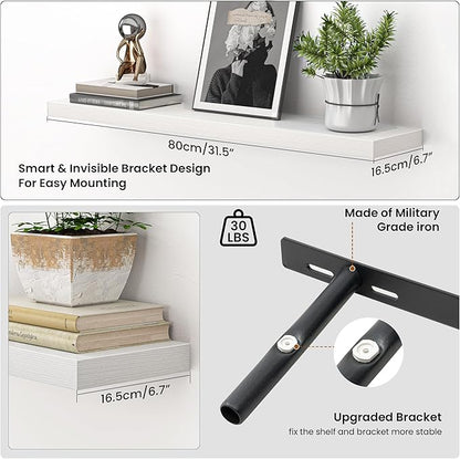 Heimlove Floating Shelves for Wall 32 Inch,Mounted Storage Wood Shelves with Invisible Brackets Hanging Shelf for Bedroom Liv