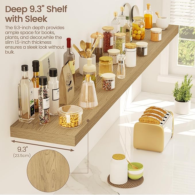 Vivelove 55 Inch Floating Shelves for Wall, 55x9 Display Shelves for Bathroom Living Room Kitchen Bedroom Office Farmhouse Ho