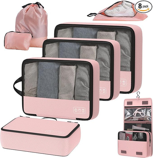 8-Piece Compression Packing Cubes for Travel, Stylish Luggage Organizer Set for Women, Space Saving Travel Essentials, Perfec