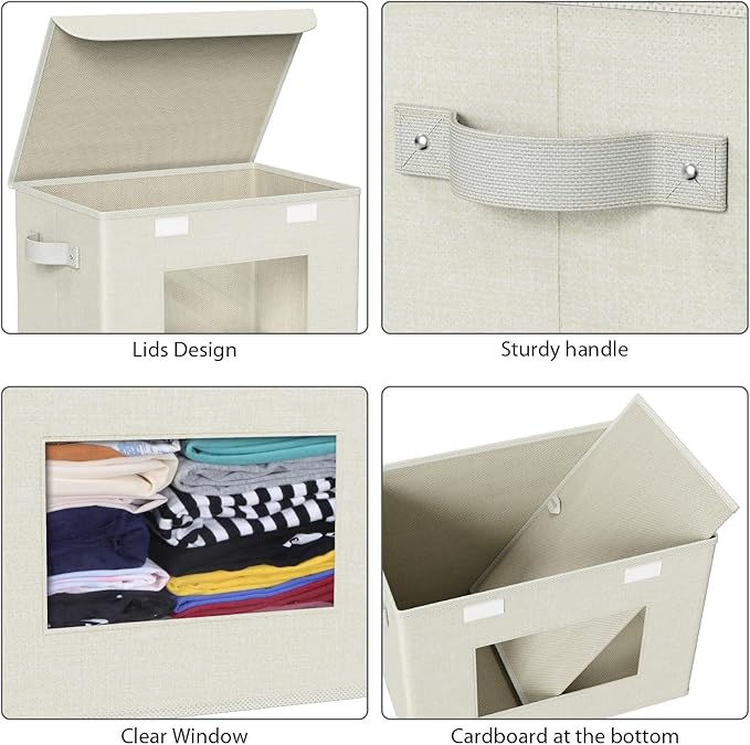 Univivi Fabric Foldable Storage Boxes with Lids [4-Pack] Collapsible Storage Bins for Clothes Closet Organizers with Handles 