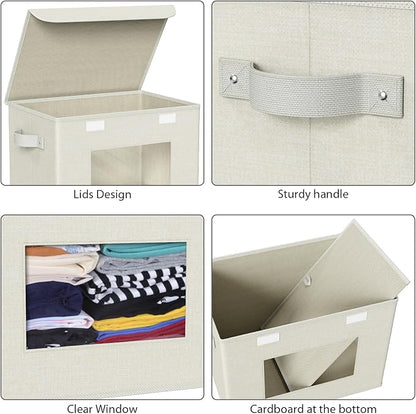Univivi Fabric Foldable Storage Boxes with Lids [4-Pack] Collapsible Storage Bins for Clothes Closet Organizers with Handles 