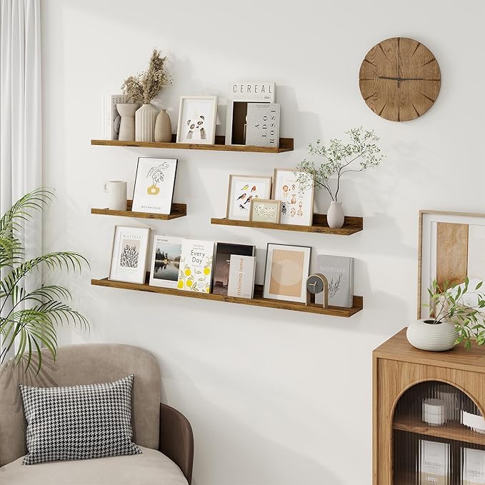 Axeman 40 Inch Floating Shelves | Brown Picture Ledge Shelf Set of 3 | Rustic Brown Wood Wall Shelves with Lip | 40" Picture 