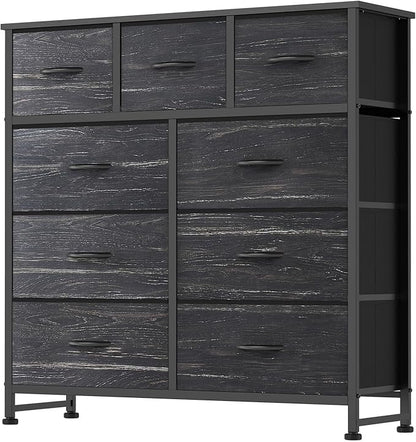 DUMOS 9 Drawer Dresser for Bedroom, Fabric Storage Organizer with Sturdy Metal Frame, Wooden Top Chest of Drawers for Closet 