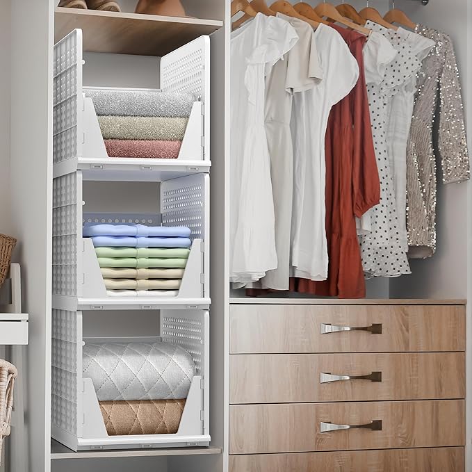 Sorbus Stackable Shelf Organizer Baskets – Plastic Closet Organizer for Clothes, Pantry, Bathroom, Kitchen & Garage – Open Fr