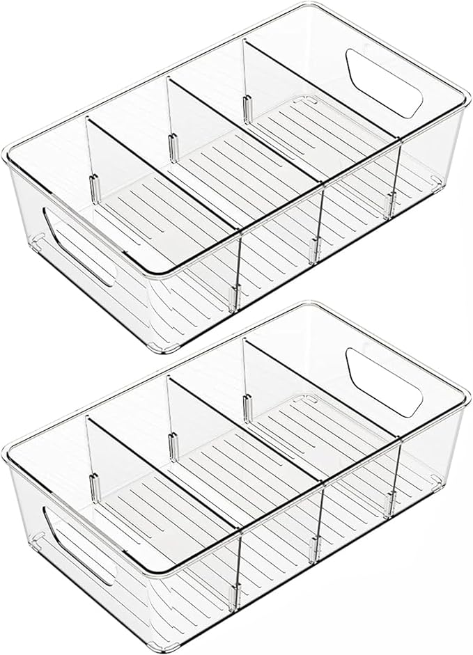 Stackable 2 Pack Snack Organizer for Pantry Shelf,Clear Pantry Organizers and Storage Bins for Fridge,Office,Cupboard,Plastic