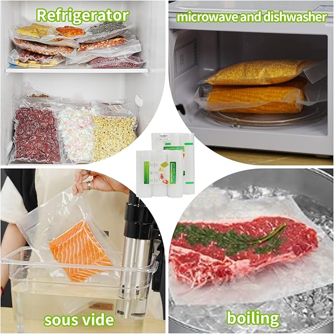 L'ELEF MISTICO Vacuum Sealer Bags for Food, 8''X20' (3 Rolls) BPA Free Food Saver Bags for Sealer, Customized Size Vacuum Sto