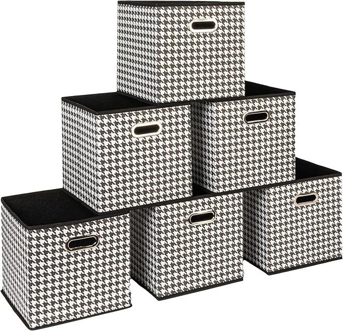 Household Essentials Foldable Fabric Storage Cubes 6-Pack – 11x11x11 Stackable Non-Woven Bins with Chipboard Sides & Grommet 