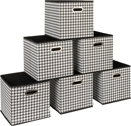 Household Essentials Foldable Fabric Storage Cubes 6-Pack – 11x11x11 Stackable Non-Woven Bins with Chipboard Sides & Grommet 