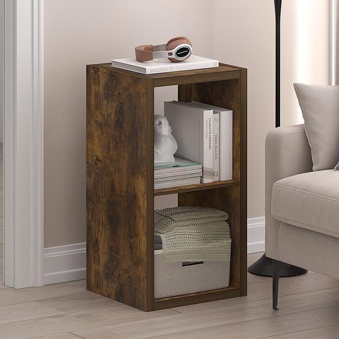 Furinno Cubicle Book Shelf, 2-Cube Bookshelf, Extra Thick Frame Horizontally & Vertically Reversible Bookcase with Open Back,