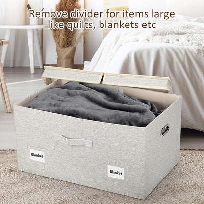Graciadeco 75 Quarts Extra Large Decorative Storage Bins with Lids, 3 Packs Beige Collapsible Storage Bins with Lids, Stackab