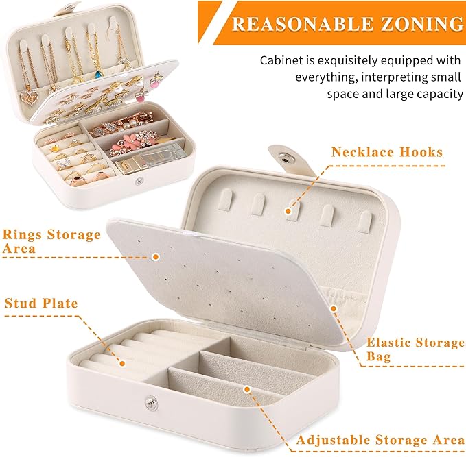 Travel Jewelry Box, PU leather Small Jewelry Organizer For Female Girls, double layer portable mini travel case for storing e