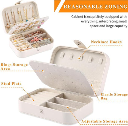 Travel Jewelry Box, PU leather Small Jewelry Organizer For Female Girls, double layer portable mini travel case for storing e