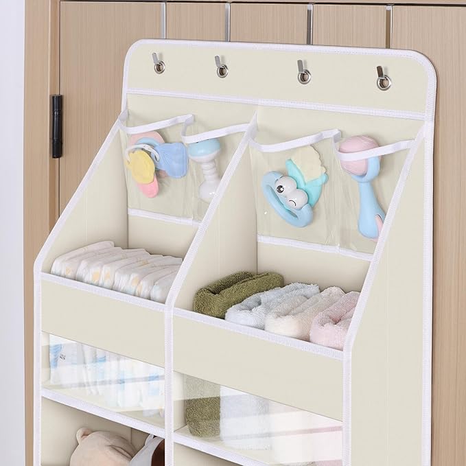 Univivi 5-Shelf Fabric Baby Door Storage Over Door Hanging Organizer with 8 Deep Pockets and 4 Small PVC Pockets Wall Mount H