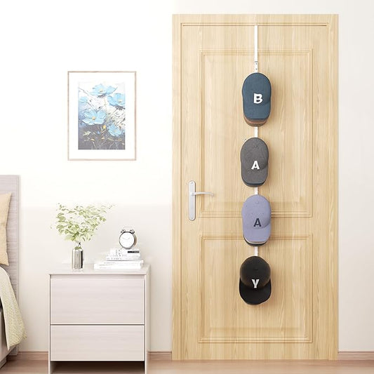 HapiRm Over Door Hat Rack - Hat Organizer with 4 Hooks Design, Hanging Baseball Cap Organizer Storage Holds Up to 20 Caps for