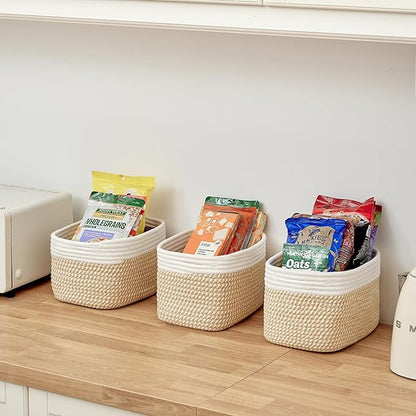 R RUNKA Small Cotton Rope Basket – Storage Bin for Organizing (10.6" x 6.7" x 6.7"), Bathroom Storage Basket for Shelf, Count
