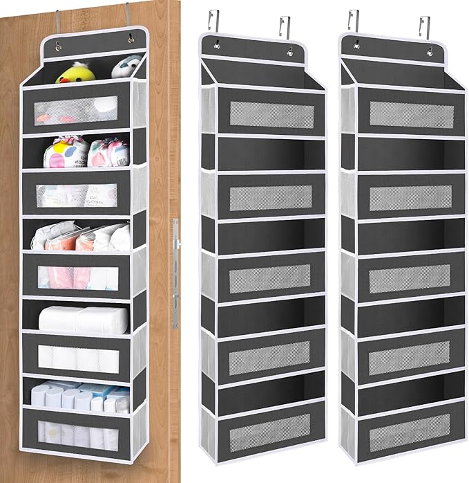2 Pack Over The Door Organizer Storage, 5 Shelf Hanging Door with 5 Large Capacity Pockets, Anti Tilt 48 lb Load Behind Door 