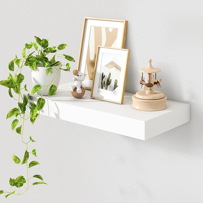 12 Inch Deep Floating Shelves | 24 Inch White Floating Shelves | 24" W x 12" D White Wood Shelves for Wall | Deep Wood Shelve