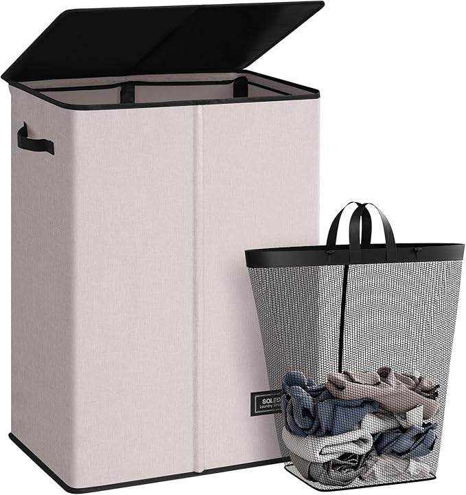 SOLEDI Laundry Hamper with Lid 130L Large & Tall Collapsible Laundry Basket, Clothes Hamper with Bag Removable Easy to Carry,
