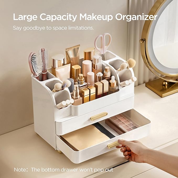 HBlife Makeup Organizer for Vanity with Brush Holder, Large Bathroom Countertop Cosmetic Organizer Skin Care Storage, Easy to