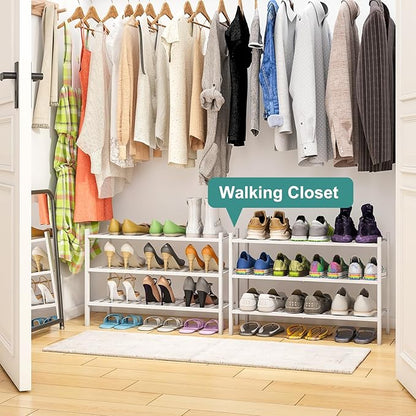 viewcare White Shoe Rack, 3-Tier Bamboo Wood Shoe Rack for Closet, Entryway & Hallway, and Stackable Shoe Shelf Storage Organ