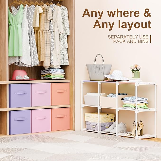 9 Cube Storage Organizer with Shelf Back to School Boxes 11 Inch Toy Storage Bins Closet Organizers Drawers Fabric Dresser fo