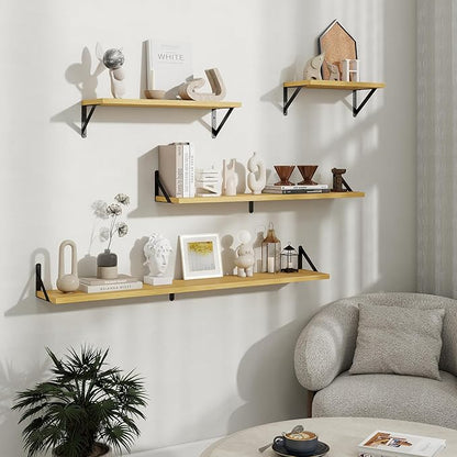 Floating Shelves, 8 Inch Deep Rustic Wood Wall Storage, 48W x 8D Wall Shelves Set of 2, Heavy Duty Metal Brackets, Industrial