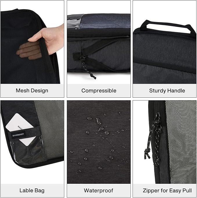 BAGSMART 6 Set /4 Set/2 Set Compression Packing Cubes for Travel, Lightweight Luggage Organizer Bags, Durable Space Saver Bag