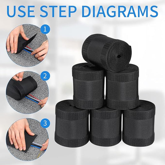 WILLBOND carpet cord cover step-by-step installation diagram with 6-pack black rolls
