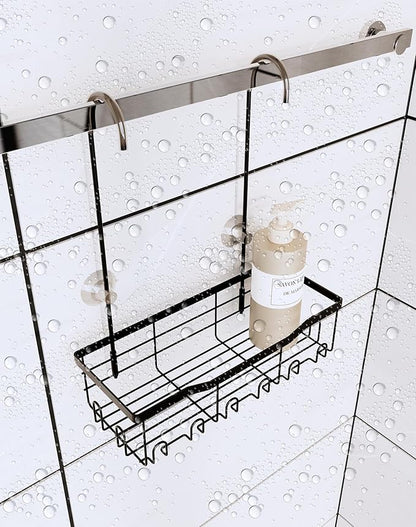 Slizy Hanging Shower Rack, Black Bathroom Storage Rack, Bathroom Door Organizer, Hanging Shower Basket, Shampoo Holder, No Dr