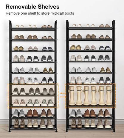 STO STO 10-Tier Shoe Rack with Sturdy Mesh Shelves, Tall Metal Shoe Organizer for Entryway, Closet, Garage, Front Door, Holds