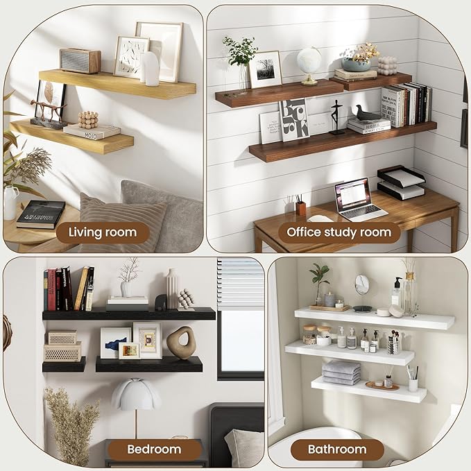 30 Inch Floating Shelves for Wall, 8 Inch Deep Floating Shelf for Storage & Display, Rustic Wall Mounted Shelf with Invisible