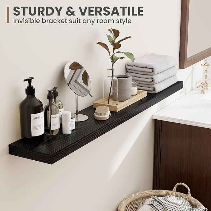 24 Inch Floating Shelves, 8 Inch Deep Floating Shelves for Wall, Hanging Shelf with Invisible Brackets, Deep Shelves for Bath