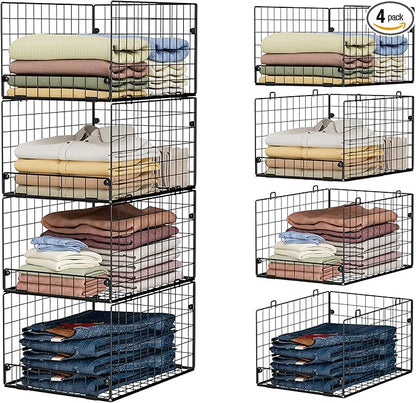 4-Tier Stackable Closet Organizers and Storage Shelves, Foldable Closet Shelf Organizer System, Stackable Storage Bins Drawer