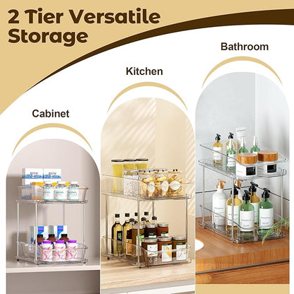 incostar 2 Tier Pull-Out Organizer for Bathroom Kitchen, Under Sink Storage with Dividers, Ideal for Cabinet, Cupboard Organi