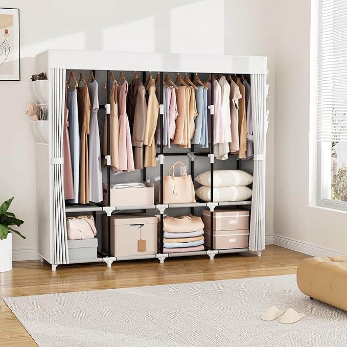 VTRIN Portable Closet for Hanging Clothes 67 Inch Wide Large Capacity Portable Wardrobe Closet with Cover, 4 Storage Shelves 