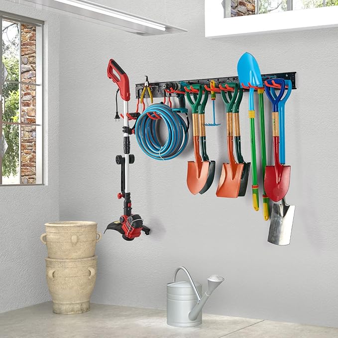 Ultrawall Multi-Storage Garage Hooks, Utility Rack with Multiple Installation Methods, Wall-Mounted Garden Tool Organizer Sys