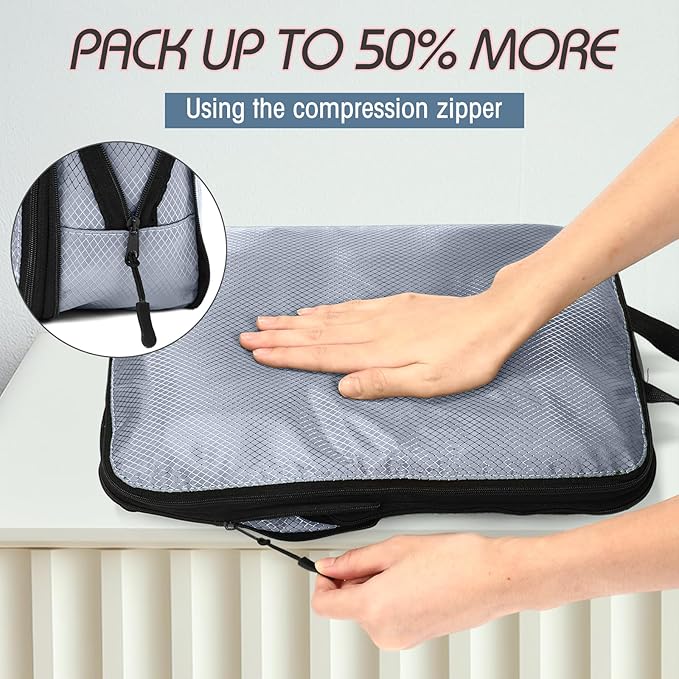 5 Pack Compression Packing Cubes for Travel Space Saving Cubes Luggage Organizer for Suitcase(Morandi,M)