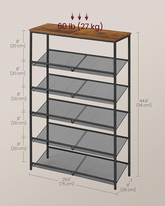 VASAGLE Shoe Rack for Entryway, 6-Tier Shoe Rack Organizer with Storage Shelves and Spacious Top, Freestanding, Adjustable, I