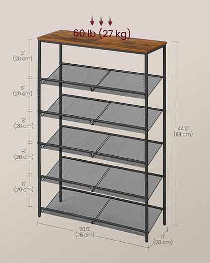 VASAGLE Shoe Rack for Entryway, 6-Tier Shoe Rack Organizer with Storage Shelves and Spacious Top, Freestanding, Adjustable, I
