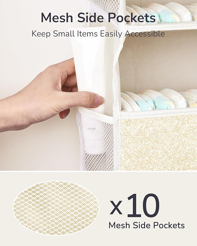ULG 1 Pack Over Door Organizer with 5 Large Pockets 10 Mesh Side Pockets, Upgraded Linen Texture Over The Door Storage, 44 lb