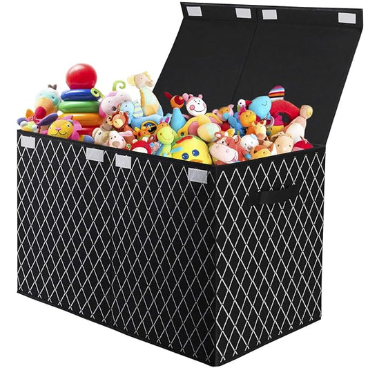 Toy Chest Box Storage Bins for Boys Girls, Kids Large Collapsible Sturdy Container Organizer with Fabric Flip-Top Lid & Handl