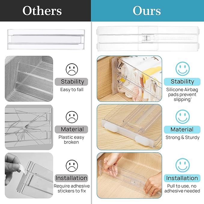 Vtopmart 8 Pack Drawer Dividers for Clothes, 4" High 10.2"-16.5" Adjustable Expandable Dresser Drawer Organizer, Clear Plasti