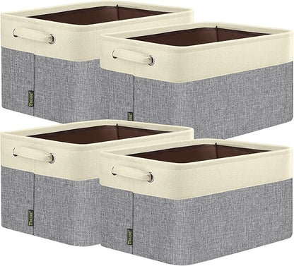 BALEINE 4 Pack Fabric Closet Storage Bins for Shelves, Linen Closet Organizers and Storage, Decorative Baskets for Organizing
