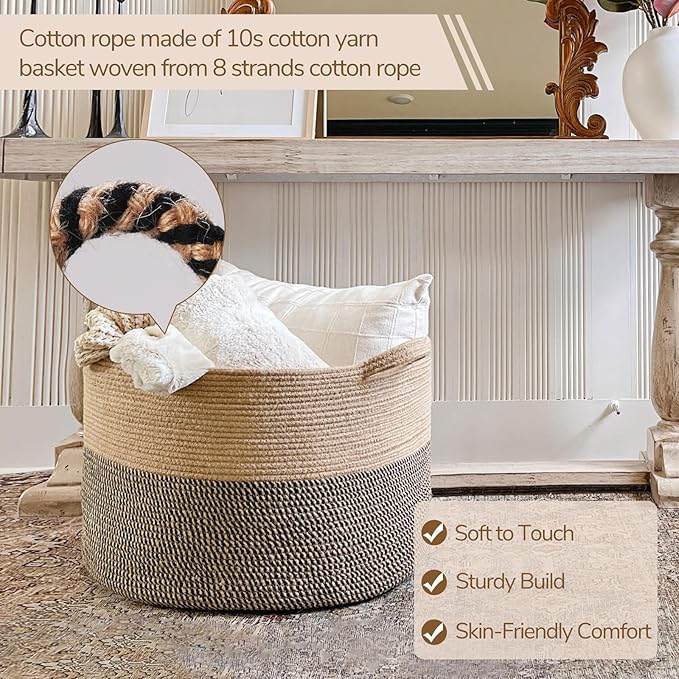 INDRESSME Extra Large Woven Baskets for Storage, 21.7 x 13.8 Blanket Basket Living Room Wicker Storage Basket for Organizing 