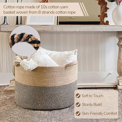 INDRESSME Extra Large Woven Baskets for Storage, 21.7 x 13.8 Blanket Basket Living Room Wicker Storage Basket for Organizing 