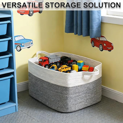 96L Large Blanket Basket,24"x16"x15"Rectangle Storage Bin with Handles,Woven Rope Laundry Basket for Toys, Clothes,Magazines,
