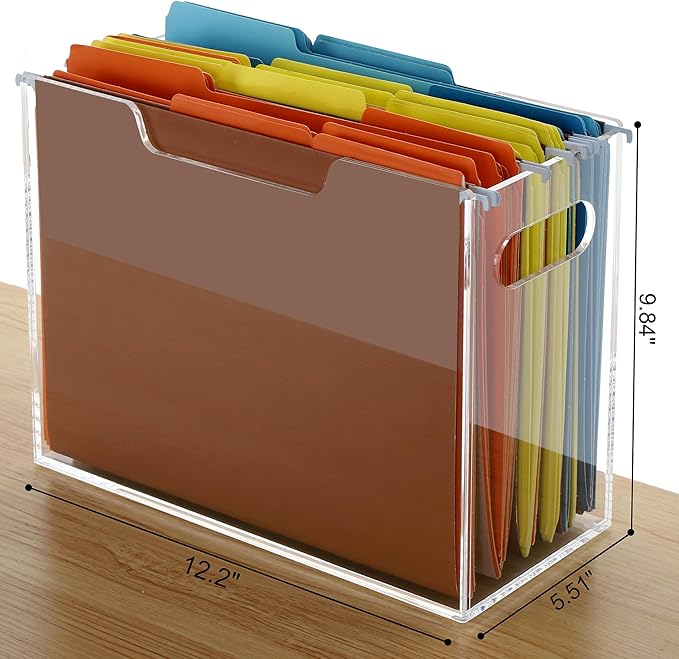 DINGHUO Acrylic File Folder Organizer, Hanging File Organizer Box, File Holder with Handles for Letter Size/A4, Clear File Bo